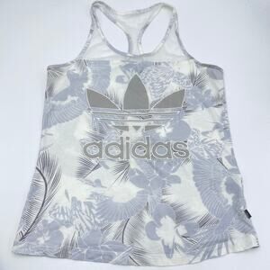 Adidas Women's Grey Floral Graphics Trefoil Embroidered Racerback Tank Size S